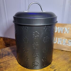 Amici Black metal Paw Print pet treat Storage Canister/lid-black